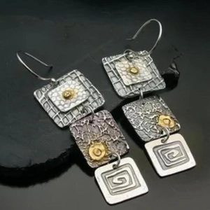 Tribal Geometric Square Drop Earrings Alloy Engraved Texture Bohemian Gypsy Jewelry For Women Earring Post