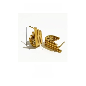 Detail showing 18K gold plated stainless steel U-shape earrings with size measurements
