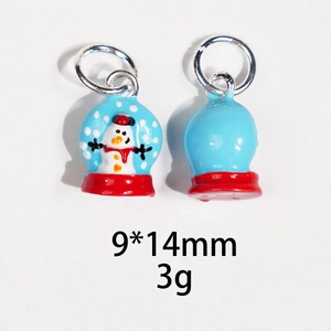 Detail of blue snowman Christmas pendant bead with 9x14mm size and alloy enamel finish