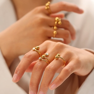 Anello Aperto Regolabile In Acciaio Inossidabile Placcato Oro Da Donna Gioielli Minimalisti Geometrici Con Design A Spirale E Perle