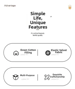 Infographic showing elastic velvet fabric, down cotton filling, and multi-use features