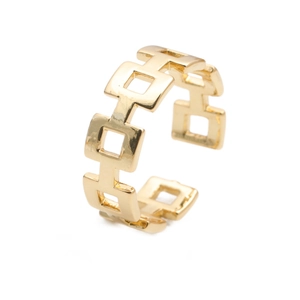 Geometric Square Hollow Open Ring Copper With Micro Set Stone Adjustable Minimalist Hip Hop Fashion Jewelry