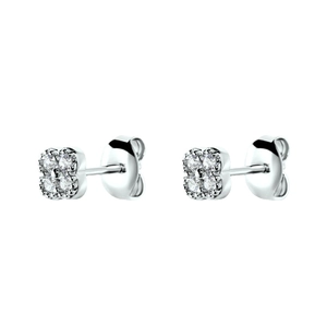 Elegant silver clover stud earrings with turquoise petals and sparkling clear crystals