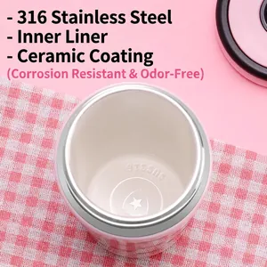Pink 316 stainless steel insulated cup with white ceramic coating interior and SUS316 stamp