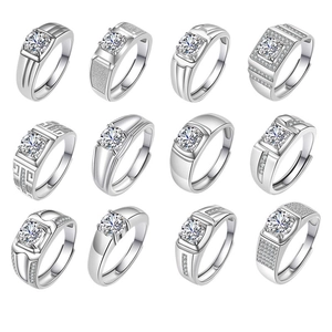 Classic men's silver rings with one-carat moissanite stones in twelve unique styles