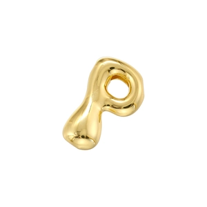 Close-up of golden balloon-style letter P charm with a polished liquid metal texture