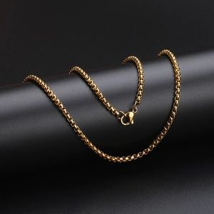 Polished gold stainless steel box chain necklace with lobster clasp for men and women