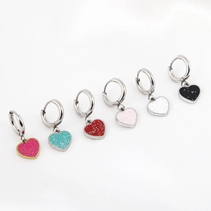 Stainless Steel Heart Pendant Hoop Earrings Enamel Glitter Sweet Minimalist Fashion Jewelry For Women