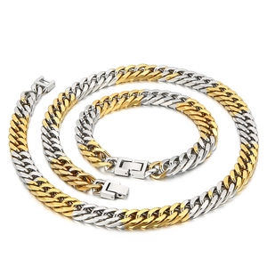 Men Cuban Link Chain Necklace Stainless Steel Two Tone Gold Silver Hip Hop Rock Fashion Jewelry