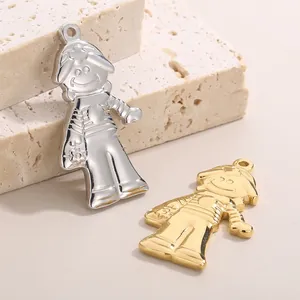 Cartoon Kid Character Pendant Stainless Steel Smiling Boy Girl Charm For Necklace Bracelet DIY Jewelry Making Accessory