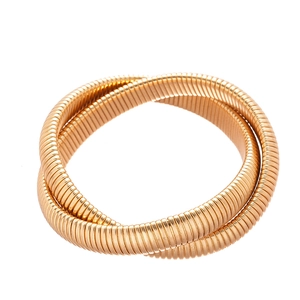Elegant gold double wrap Tubogas bracelet with minimalist twisted metallic texture for women