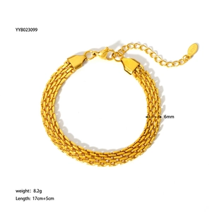 6mm wide 18K gold plated stainless steel braided bracelet with adjustable lobster clasp