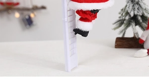 Detail shot of electric Santa Claus climbing a white ladder for Christmas decoration