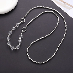 Acrylic bead 2-in-1 crossbody DIY phone chain with silver links and clear faceted charms