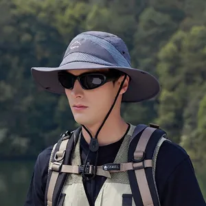 Outdoor wide brim sun hat in grey purple with mesh vents and adjustable chin strap