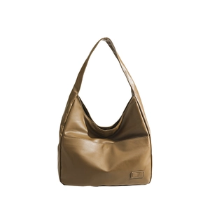 Brown PU leather vintage large shoulder tote bag with front pocket and a sleek 2024 design