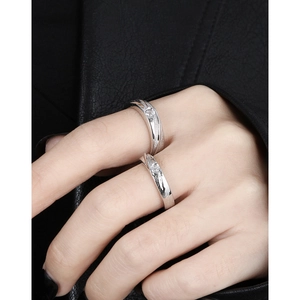 925 Sterling Silver Couple Rings Adjustable Open Finger Jewelry Textured Cubic Zirconia Minimalist Style Gift