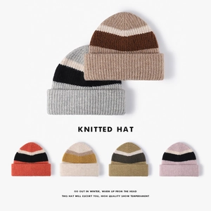 Women Winter Warm Wool Knitted Beanie Hat Stylish Striped Ribbed Cuff Beanie For Outdoor Protection Cold Weather Fashion Accessories
