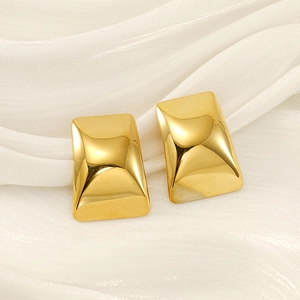 Minimalist 18k gold plated stainless steel rectangular earrings with domed metal surface