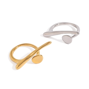 Irregular geometric nail-shaped open rings in 18k gold and silver stainless steel finish