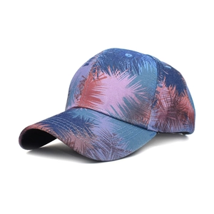 Cotton Baseball Cap Tie-Dye Tropical Palm Leaf Print Curved Brim Adjustable Sun Protection Outdoor Travel Hat For Women Men
