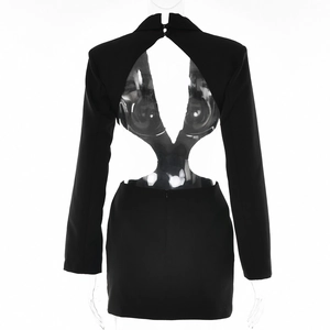 Detail view of backless design with a hollow-out back and invisible zipper closure