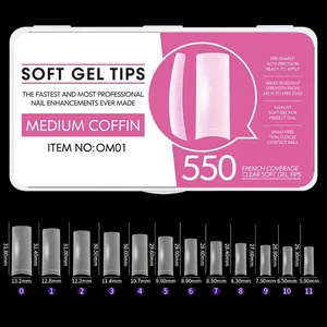 Tabla de tallas para 550 puntas de uñas de gel suave ataúd medio con medidas detalladas