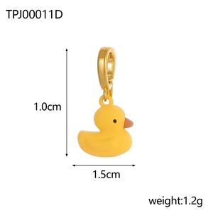 Detailed view of tiny yellow duck pendant with dimensions 1.5cm by 1.0cm and 1.2g weight