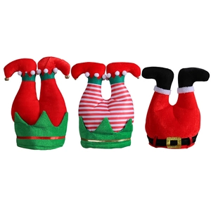 Trois chapeaux de Noël créatifs en peluche en forme de jambes de lutin et de Père Noël