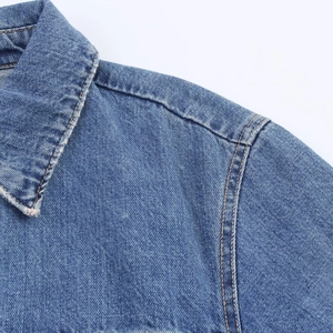 Blue denim mini dress for women with orange contrast stitching and high quality fabric