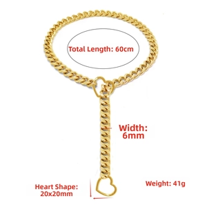Detail view of gold Cuban chain necklace with heart clasp dimensions and 60cm length
