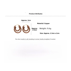 Detail view of 18k gold plated double layered round earrings with size and weight info