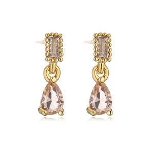 Gold-plated teardrop earrings with champagne rectangle and pear-shaped zircon stones