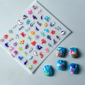 3D embossed ocean theme nail art stickers featuring whale and dolphin designs