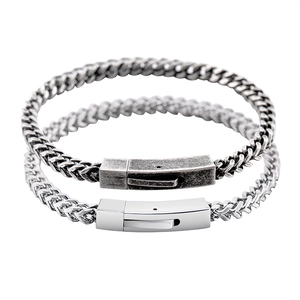 Bracciali a catena intrecciata in acciaio al titanio argento vintage e lucido da 4mm