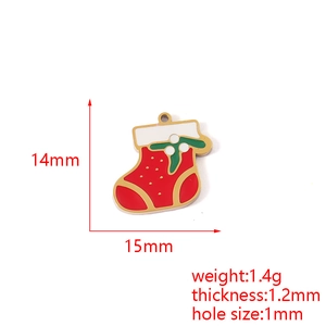 Macro view of 18K gold plated Christmas stocking pendant with precise dimensions