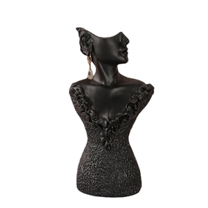 Matte black resin female bust jewelry display stand and decorative vase with ruffled collar