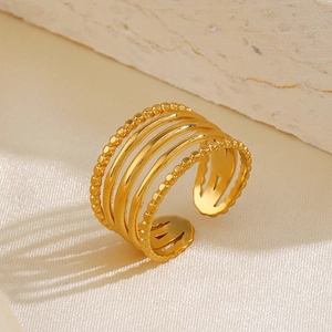 5-layer minimalist 18K gold plated stainless steel open ring with multi-strand design