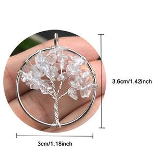Handmade silver wire life tree pendant with clear crystal stones measuring 30mm