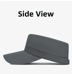 Side view of dark gray quick-dry flat top cap with detachable zipper top and matte finish