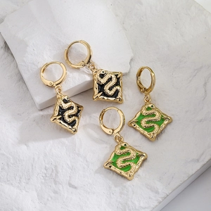Retro Snake Totem Drop Earrings 18K Gold Plated Copper Enamel Geometric Pendant Jewelry For Women Niche Design