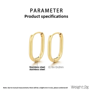 Macro shot of 16x12mm golden oval stainless steel earrings with precise dimensions