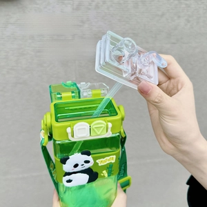 Detail showing detachable lid and easy-to-clean design of the panda plastic straw cup
