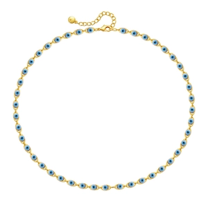 Evil Eye Necklace 18K Gold Plated Copper Chain Blue Turkey Eye Beads Vintage Bohemian Jewelry For Women