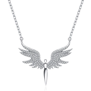 Collier pendentif ailes d'ange étincelant en argent avec cristaux d'oxyde de zirconium
