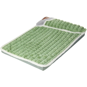 Thick warm grass green plush pet mat with square texture for dogs and cats