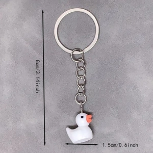 Detail showing dimensions of white resin duck keychain with 8cm total length