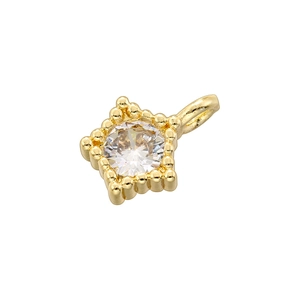 Vintage gold-plated square pendant with zircon star and heart shape on white background