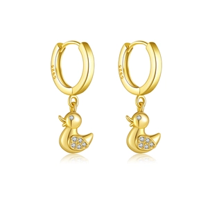 Elegant gold S925 sterling silver duck earrings with sparkling cubic zirconia stones