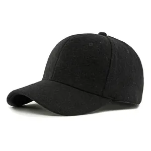 Classic black wool baseball cap with structured panels and curved brim for winter warmth